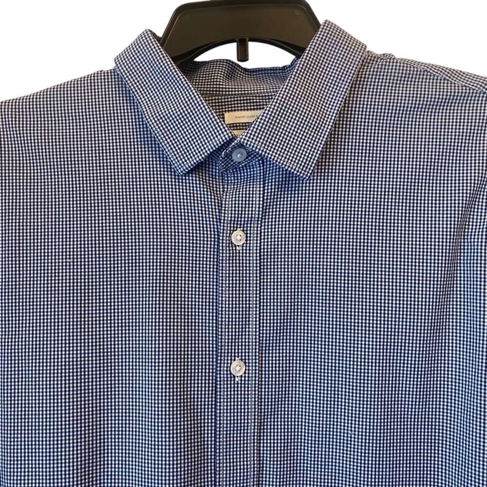 OLD NAVY Classic Signature Shirt Men's XXL Slim Blue Check long sleeve button up